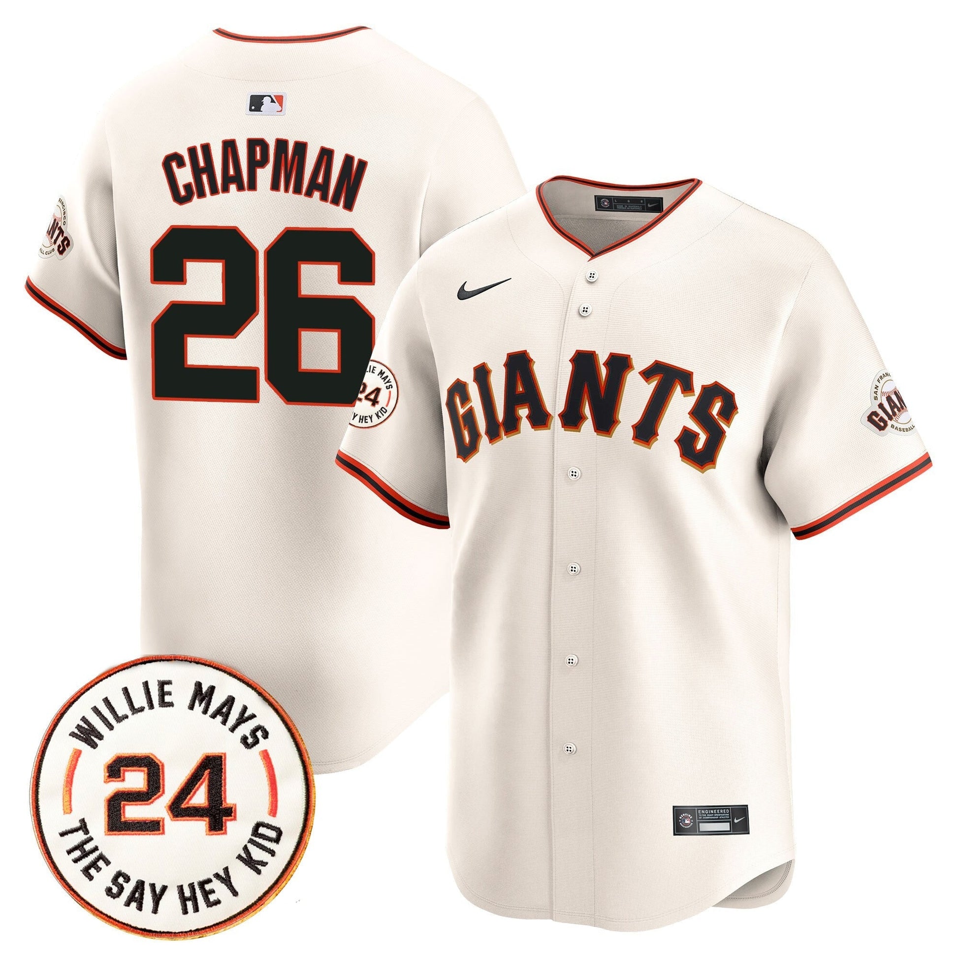 Men's San Francisco Giants 2025 Willie Mays Patch Vapor Premier Limited Jersey - All Stitched