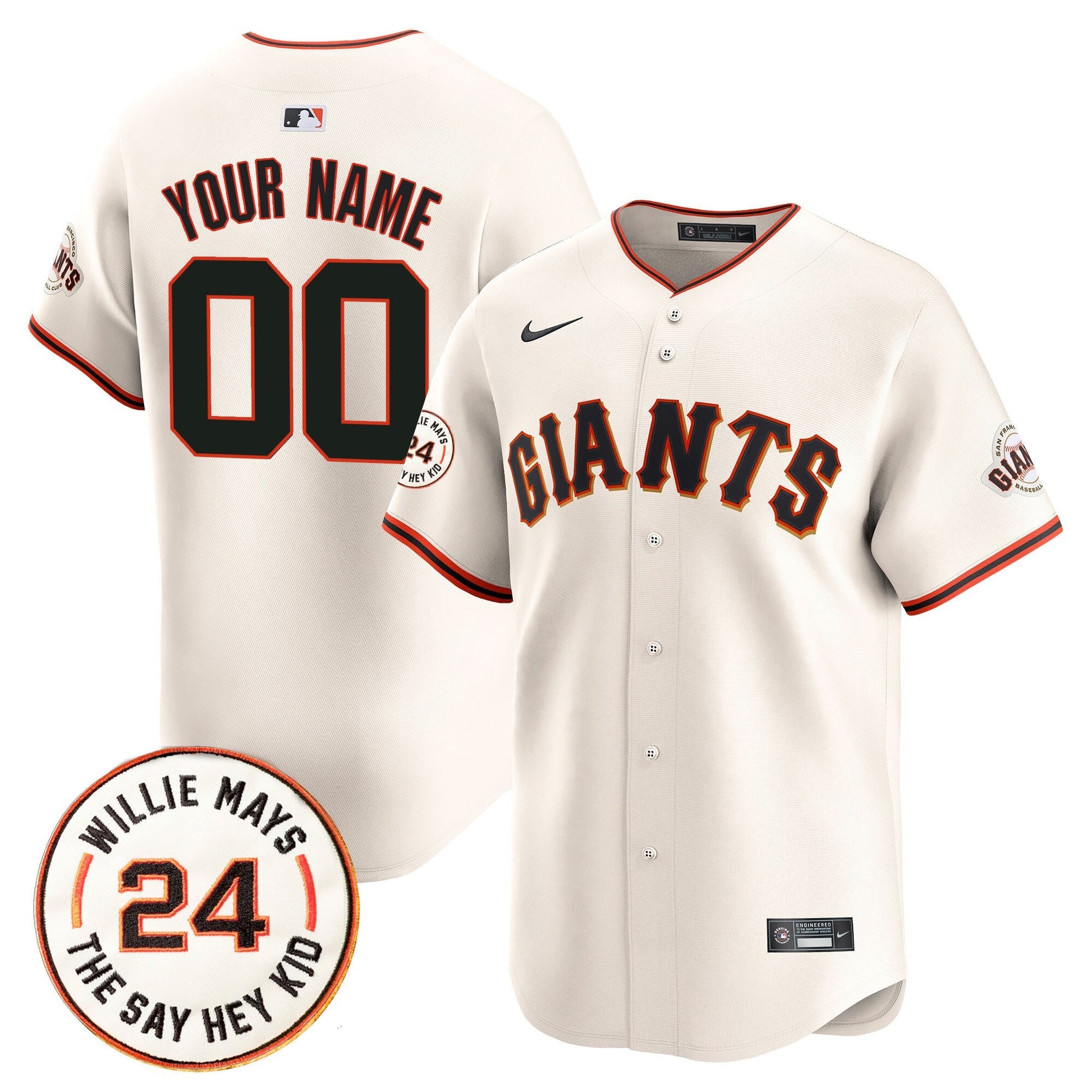 San Francisco Giants 2025 Willie Mays Patch Vapor Premier Limited Custom Jersey - All Stitched