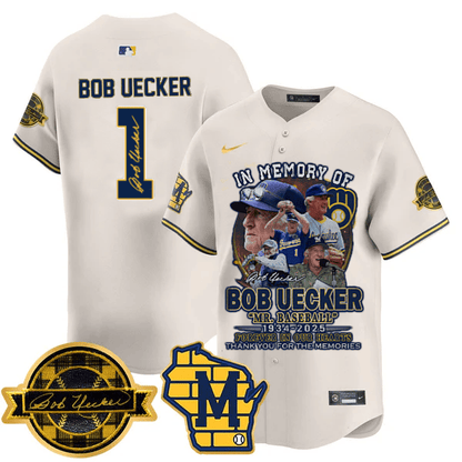 Milwaukee Brewers 2025 Limited In Memory of Bob Uecker Jersey - Bob Uecker Patch