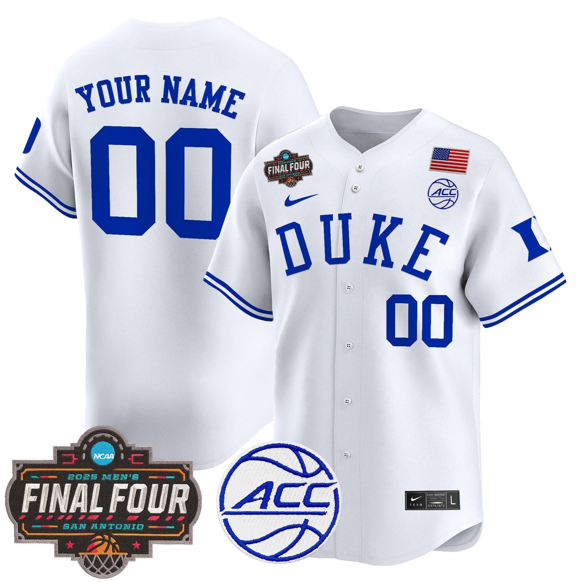 Duke Blue Devils 2025 Final Four Patch Vapor Baseball Custom Jersey - All Stitched