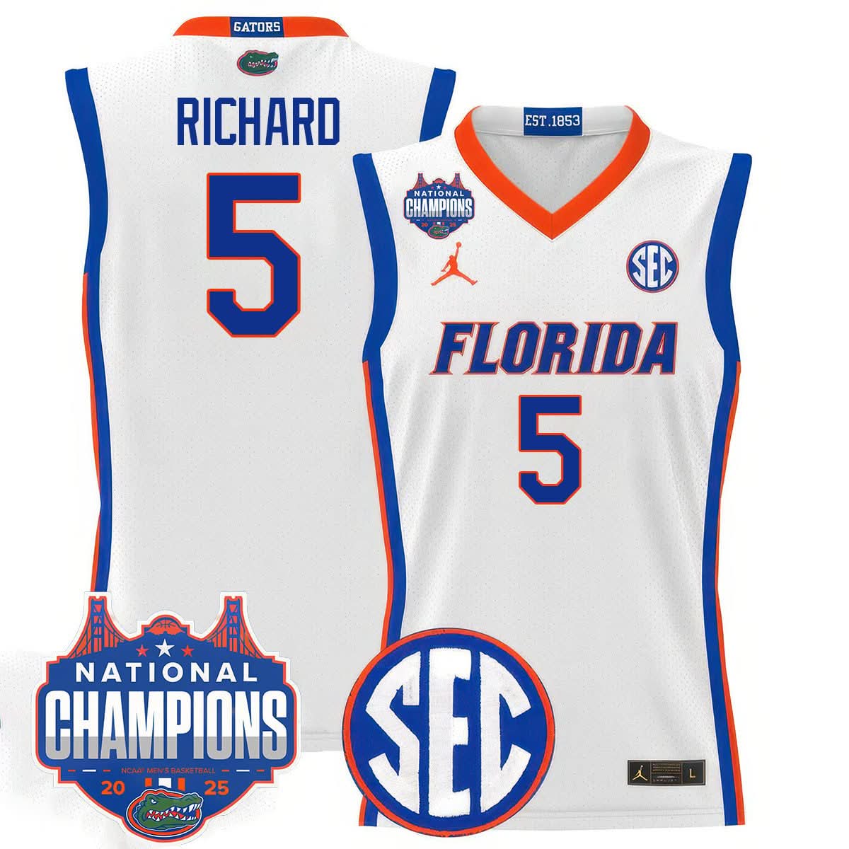 Men's Florida Gators 2025 National Champions Basketball Jersey - All Stitched