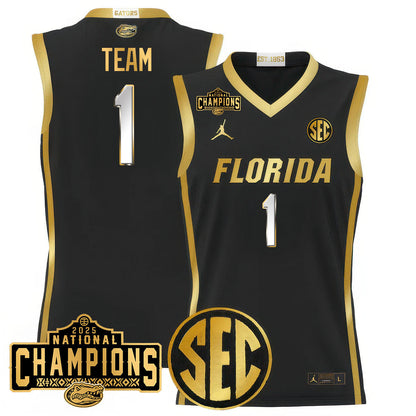 Men's Florida Gators 2025 National Champions Basketball Jersey N1 - All Stitched
