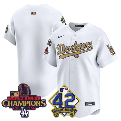 Men's Dodgers 2024 World Series Champions & Jackie Robinson Patch Vapor Premier Limited Jersey - All Stitched