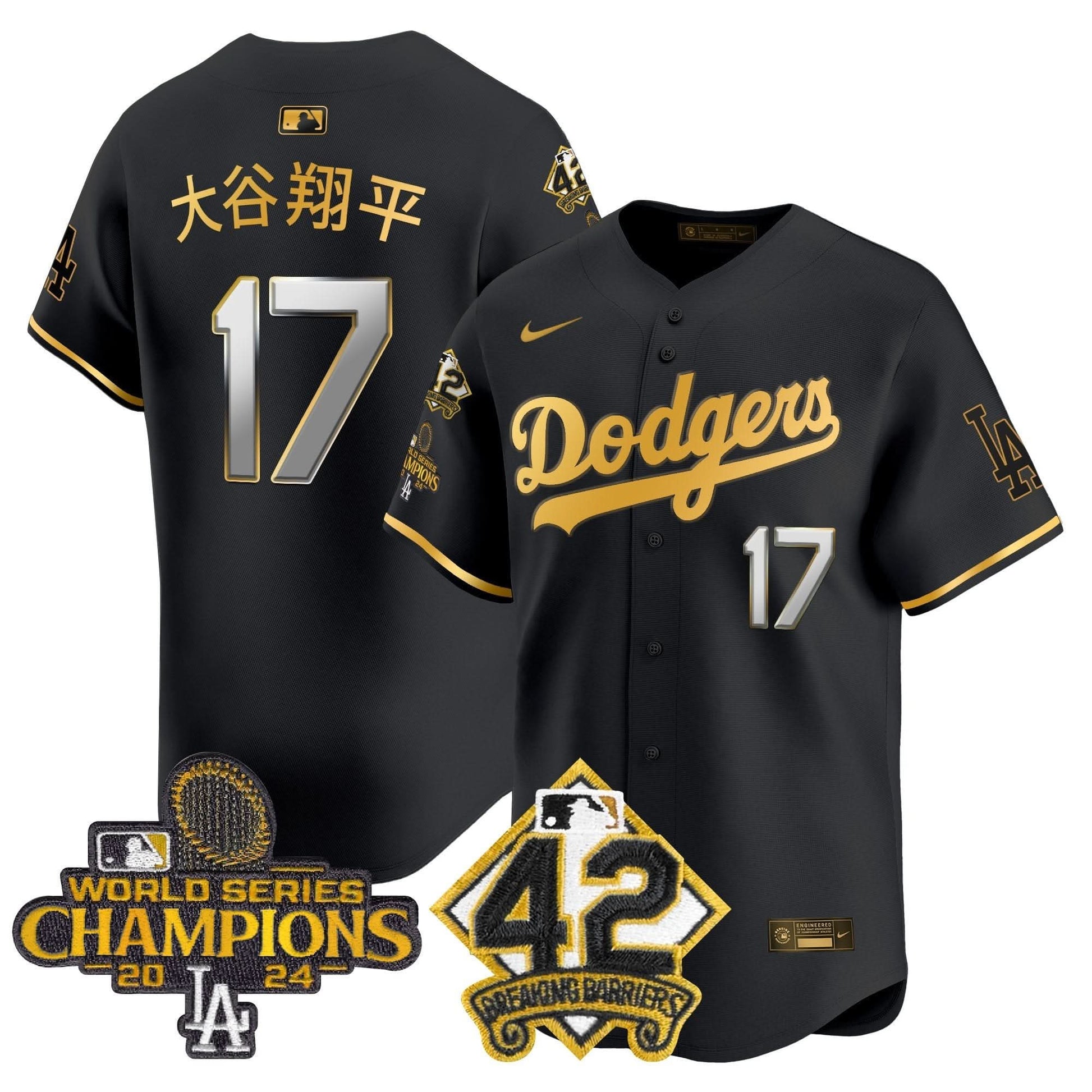 Men's Dodgers 2024 World Series Champions & Jackie Robinson Patch Vapor Premier Limited Jersey - All Stitched