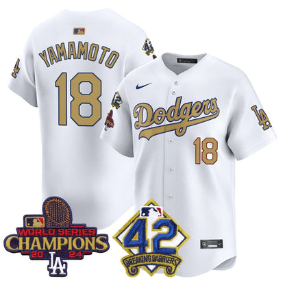 Men's Dodgers 2024 World Series Champions & Jackie Robinson Patch Vapor Premier Limited Jersey - All Stitched