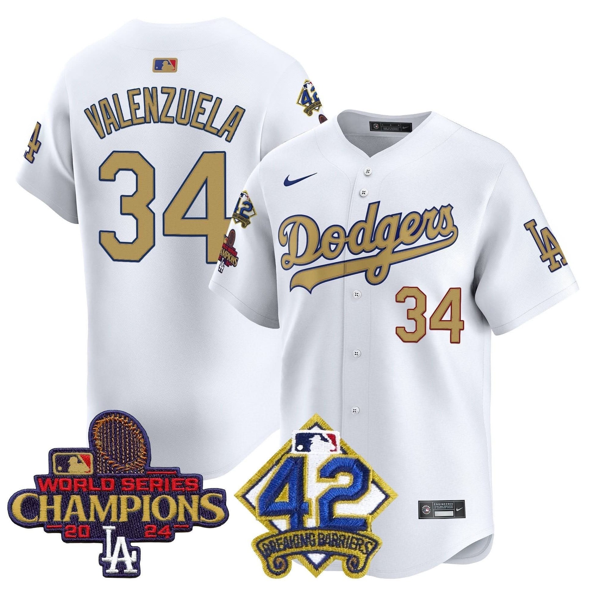 Men's Dodgers 2024 World Series Champions & Jackie Robinson Patch Vapor Premier Limited Jersey - All Stitched