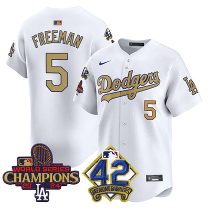 Men's Dodgers 2024 World Series Champions & Jackie Robinson Patch Vapor Premier Limited Jersey - All Stitched