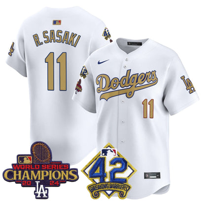 Men's Dodgers 2024 World Series Champions & Jackie Robinson Patch Vapor Premier Limited Jersey - All Stitched