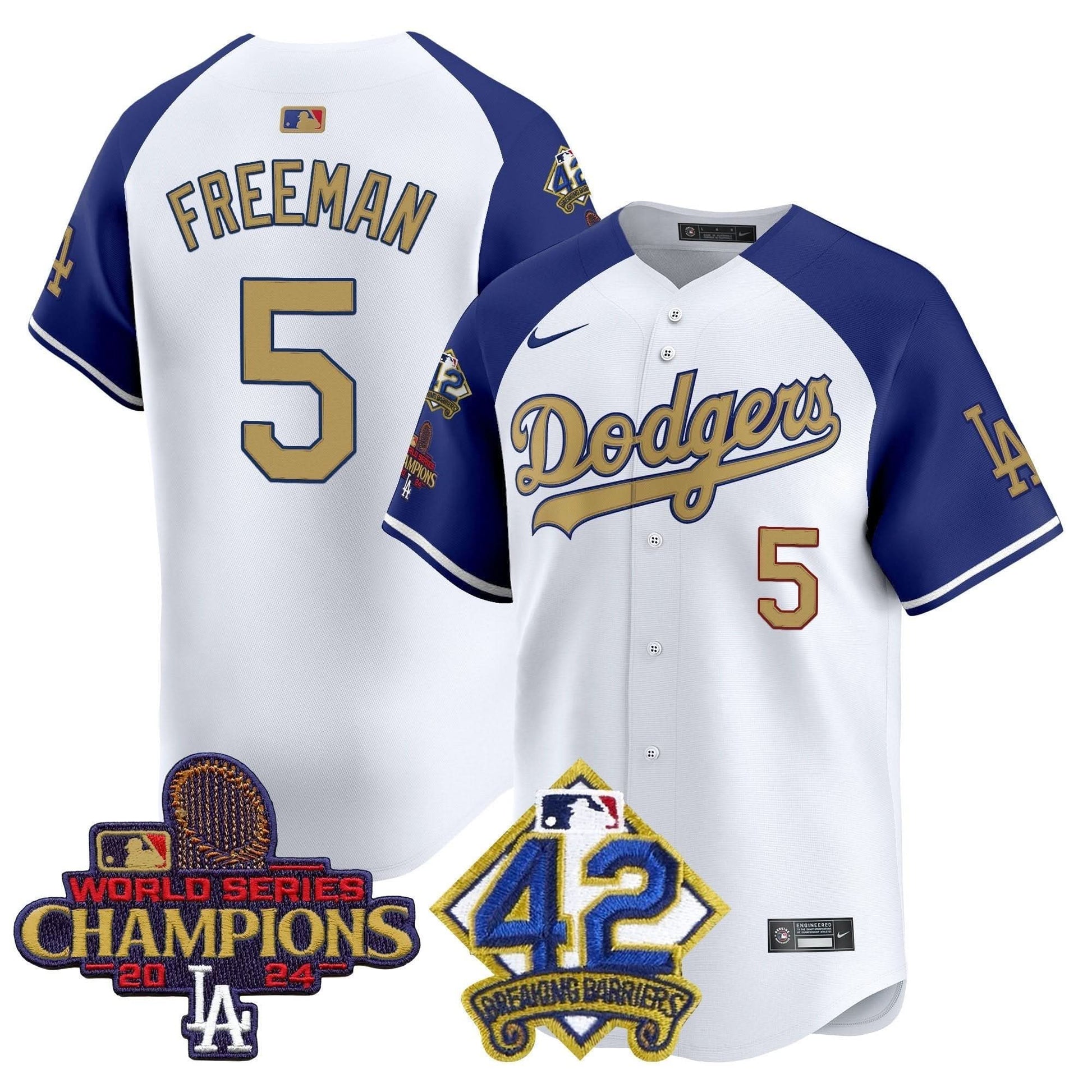 Men's Dodgers 2024 World Series Champions & Jackie Robinson Patch Vapor Premier Limited Jersey - All Stitched