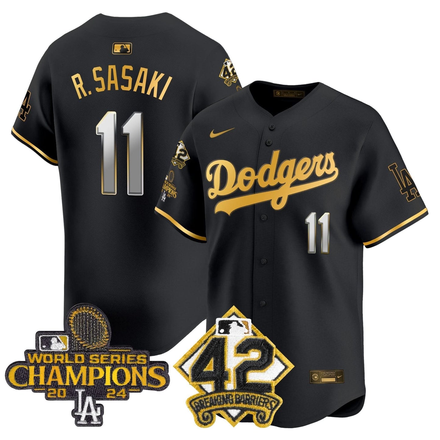 Men's Dodgers 2024 World Series Champions & Jackie Robinson Patch Vapor Premier Limited Jersey - All Stitched