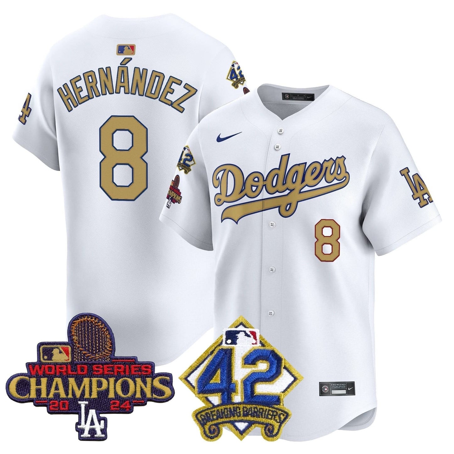Men's Dodgers 2024 World Series Champions & Jackie Robinson Patch Vapor Premier Limited Jersey - All Stitched
