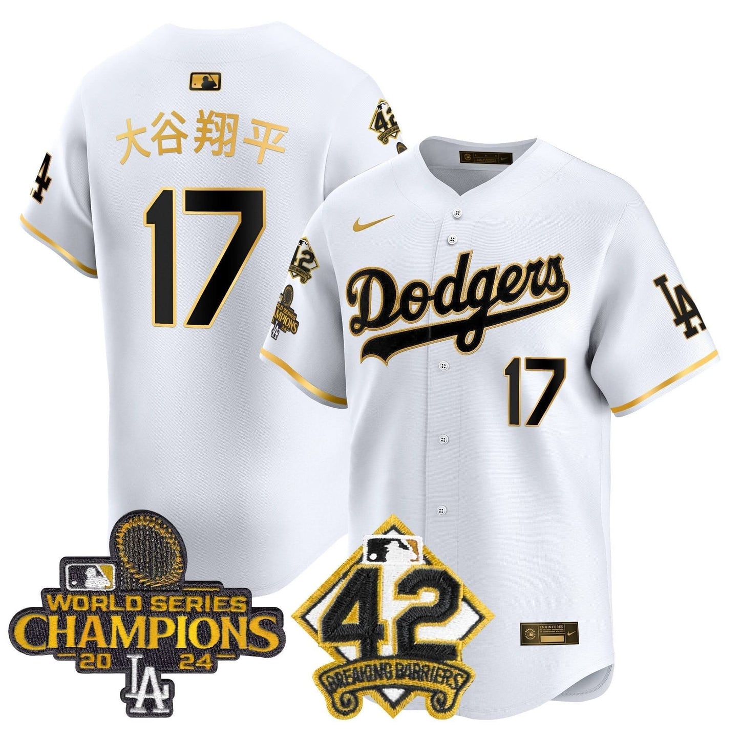 Men's Dodgers 2024 World Series Champions & Jackie Robinson Patch Vapor Premier Limited Jersey - All Stitched