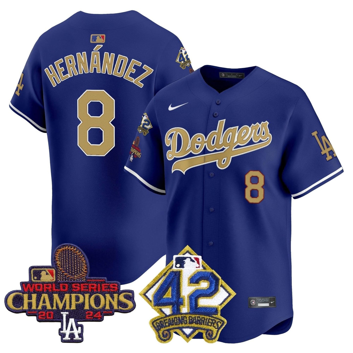 Men's Dodgers 2024 World Series Champions & Jackie Robinson Patch Vapor Premier Limited Jersey - All Stitched