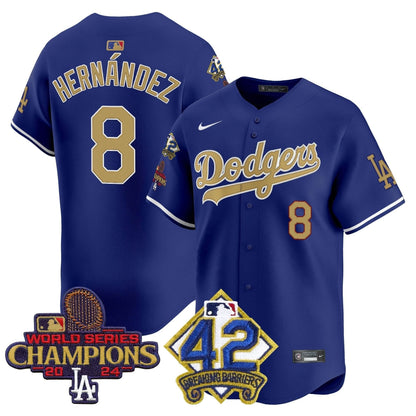Men's Dodgers 2024 World Series Champions & Jackie Robinson Patch Vapor Premier Limited Jersey - All Stitched