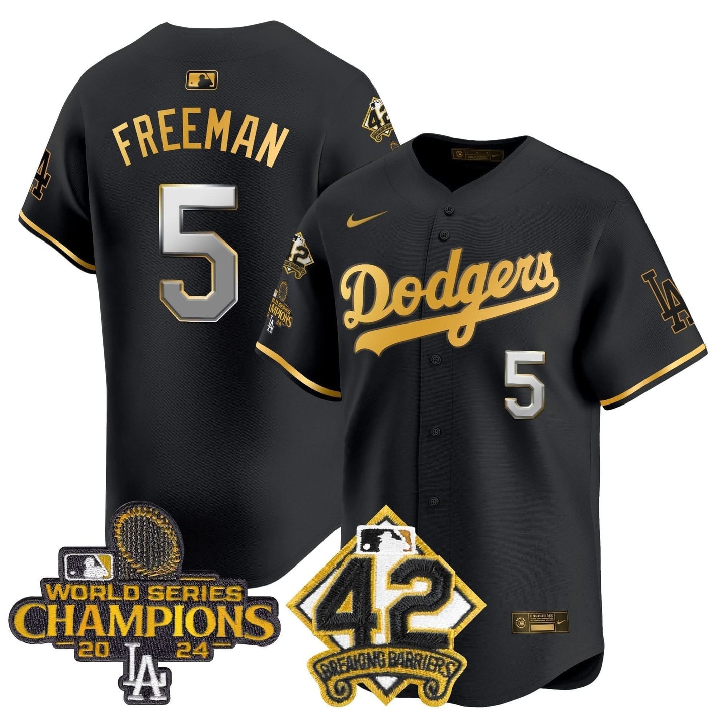 Men's Dodgers 2024 World Series Champions & Jackie Robinson Patch Vapor Premier Limited Jersey - All Stitched