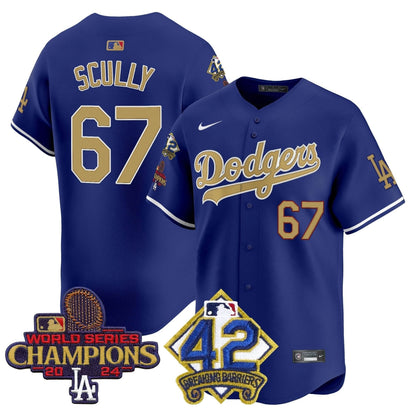 Men's Dodgers 2024 World Series Champions & Jackie Robinson Patch Vapor Premier Limited Jersey - All Stitched