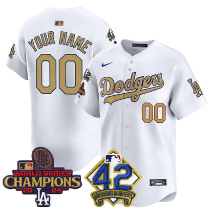 Dodgers 2024 World Series Champions & Jackie Robinson Patch Vapor Premier Limited Custom Jersey - All Stitched