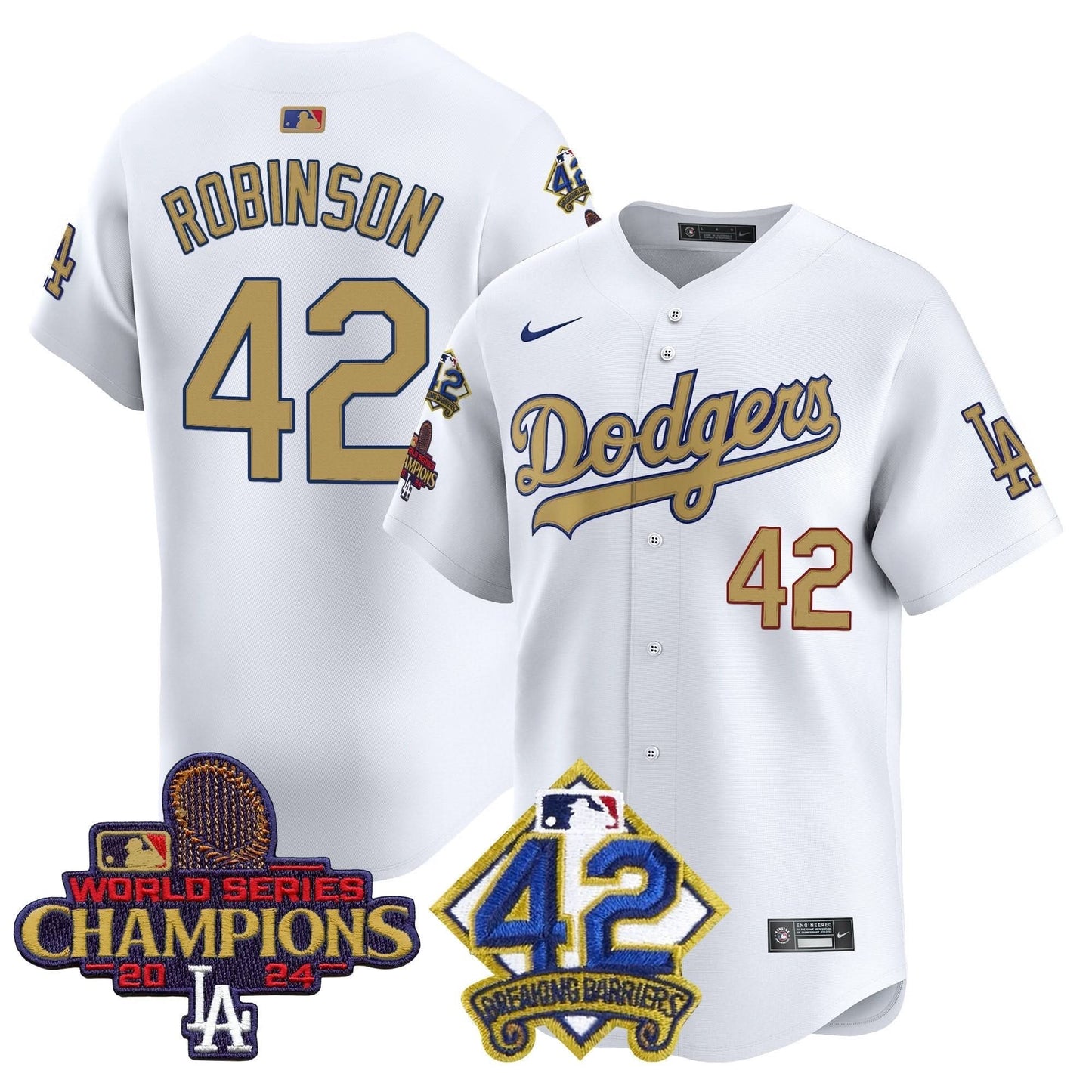 Men's Dodgers 2024 World Series Champions & Jackie Robinson Patch Vapor Premier Limited Jersey - All Stitched