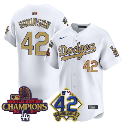 Men's Dodgers 2024 World Series Champions & Jackie Robinson Patch Vapor Premier Limited Jersey - All Stitched