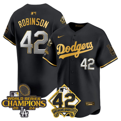 Men's Dodgers 2024 World Series Champions & Jackie Robinson Patch Vapor Premier Limited Jersey - All Stitched