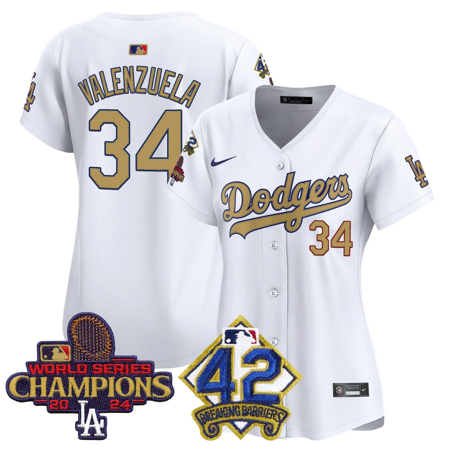Women's Dodgers 2024 World Series Champions & Jackie Robinson Patch Vapor Premier Limited Jersey - All Stitched