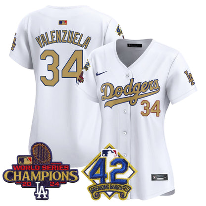 Women's Dodgers 2024 World Series Champions & Jackie Robinson Patch Vapor Premier Limited Jersey - All Stitched