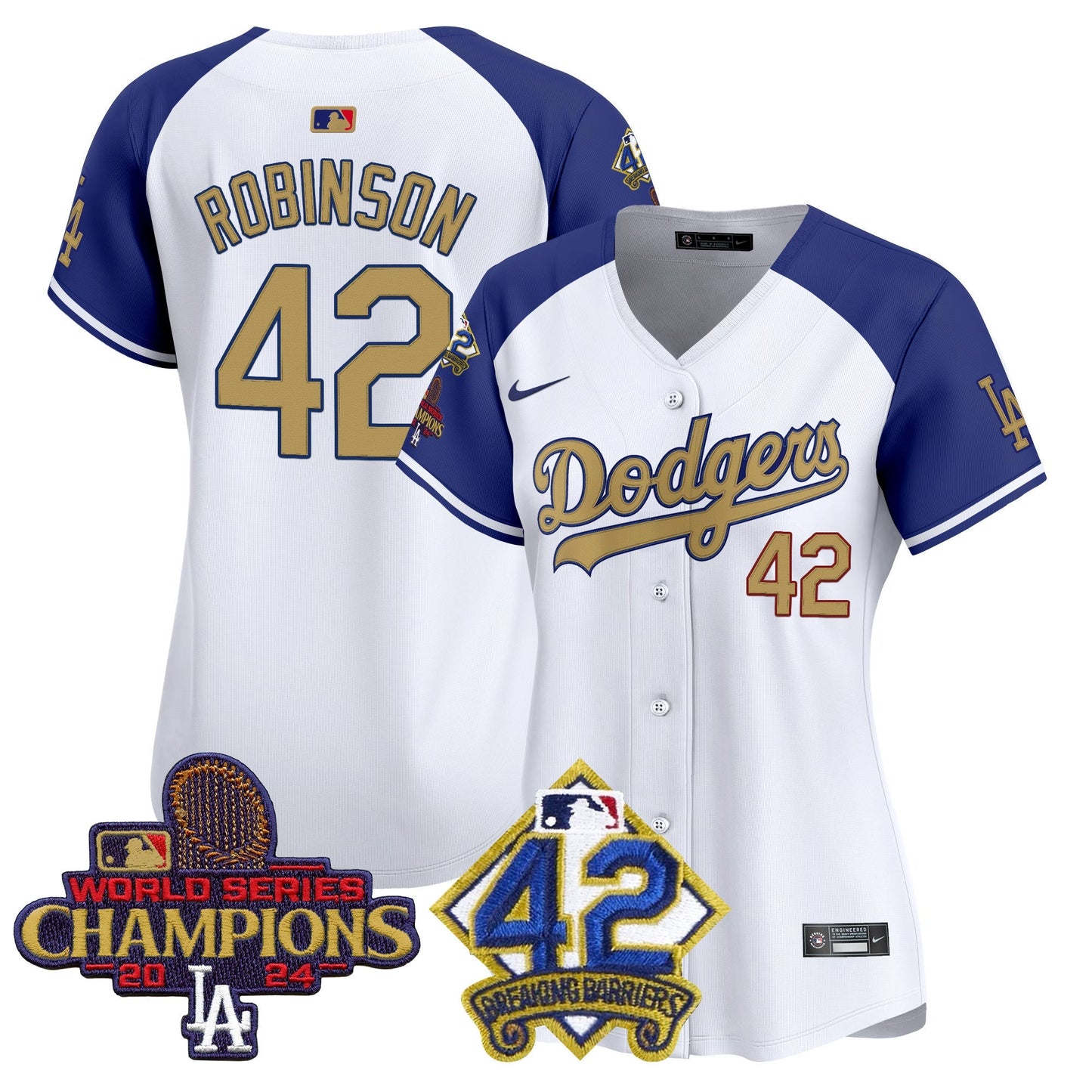 Women's Dodgers 2024 World Series Champions & Jackie Robinson Patch Vapor Premier Limited Jersey - All Stitched