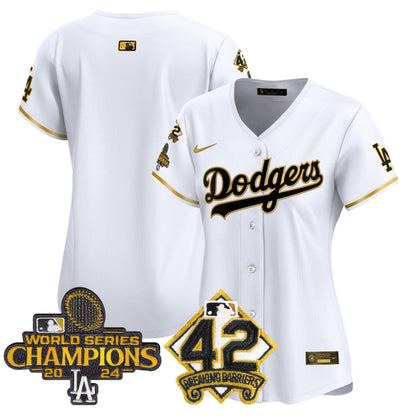 Women's Dodgers 2024 World Series Champions & Jackie Robinson Patch Vapor Premier Limited Jersey - All Stitched