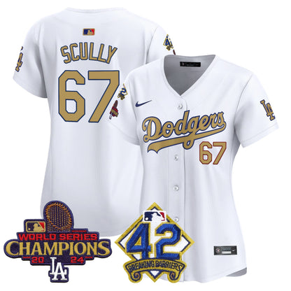 Women's Dodgers 2024 World Series Champions & Jackie Robinson Patch Vapor Premier Limited Jersey - All Stitched