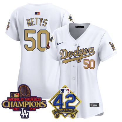 Women's Dodgers 2024 World Series Champions & Jackie Robinson Patch Vapor Premier Limited Jersey - All Stitched