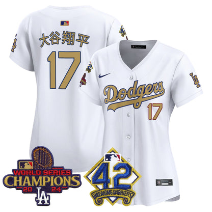 Women's Dodgers 2024 World Series Champions & Jackie Robinson Patch Vapor Premier Limited Jersey - All Stitched
