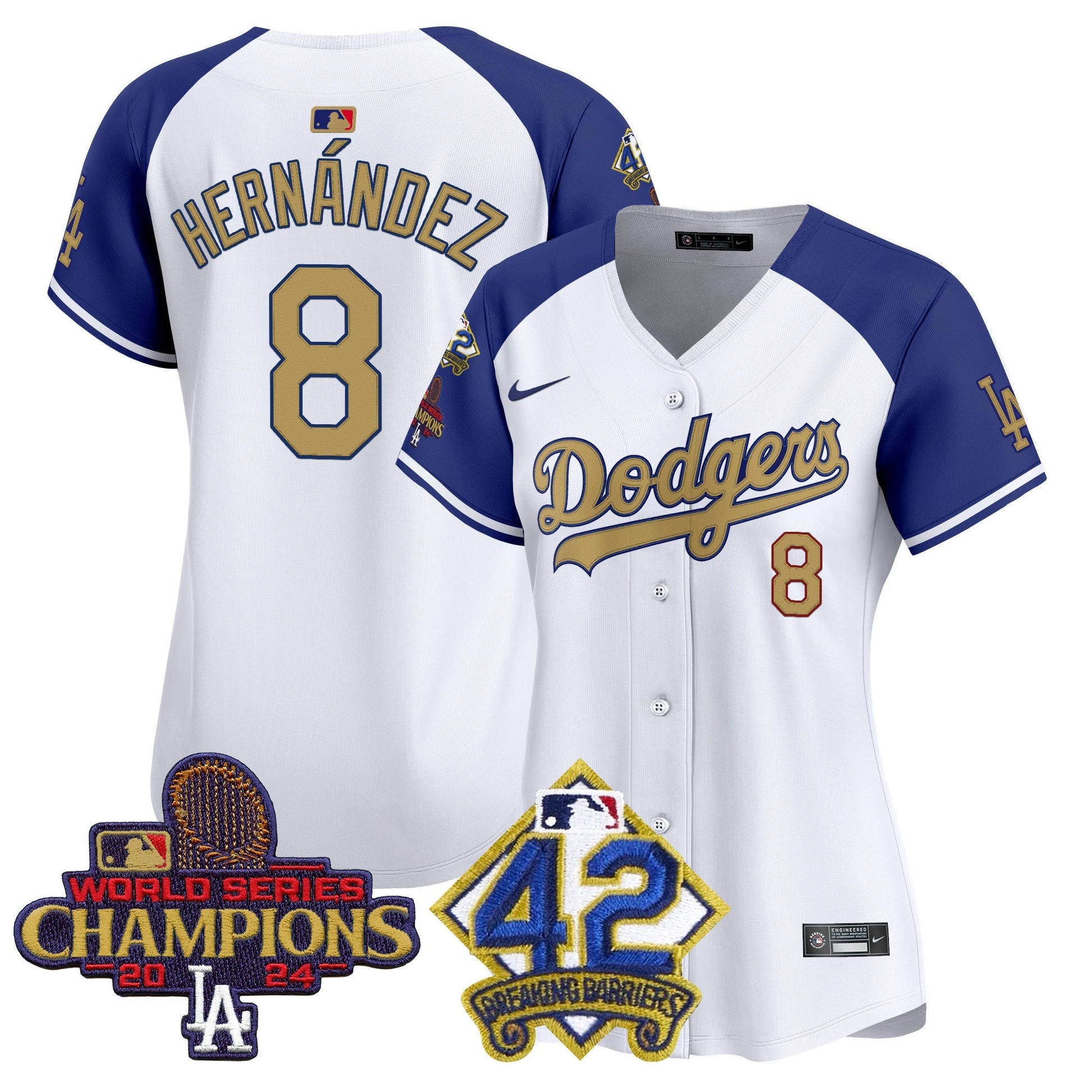 Women's Dodgers 2024 World Series Champions & Jackie Robinson Patch Vapor Premier Limited Jersey - All Stitched