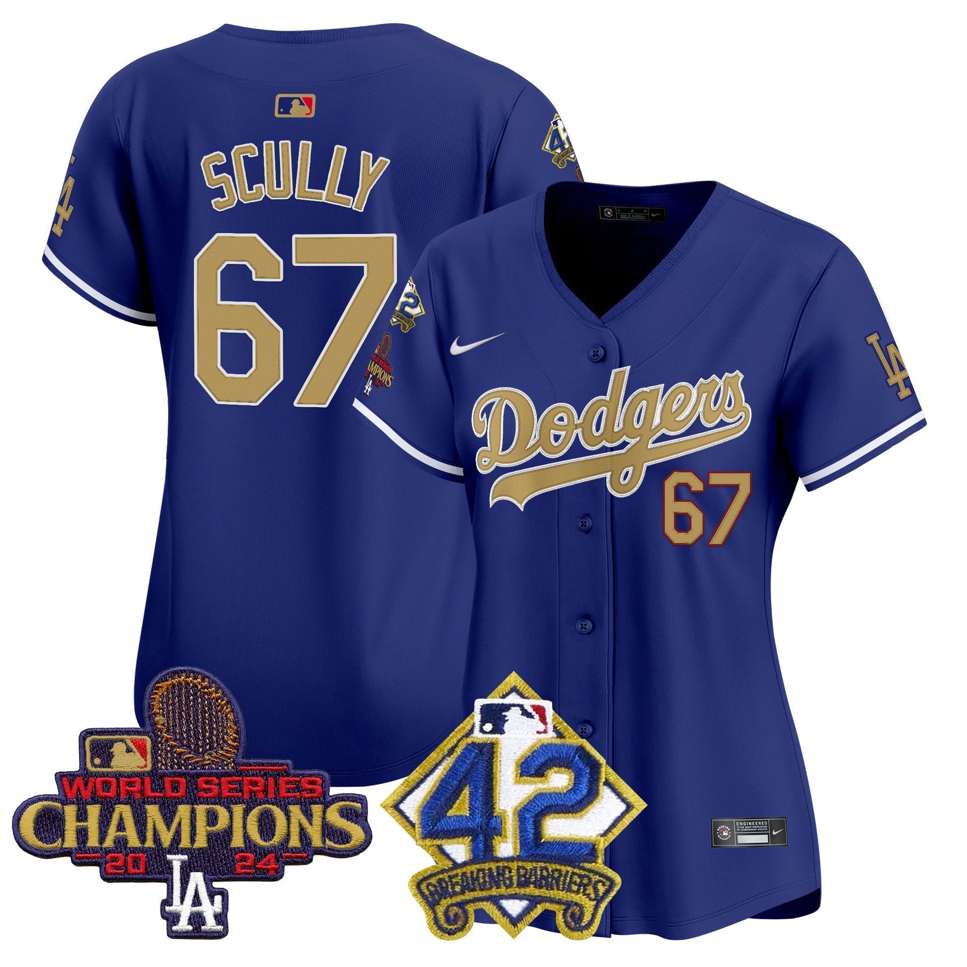 Women's Dodgers 2024 World Series Champions & Jackie Robinson Patch Vapor Premier Limited Jersey - All Stitched