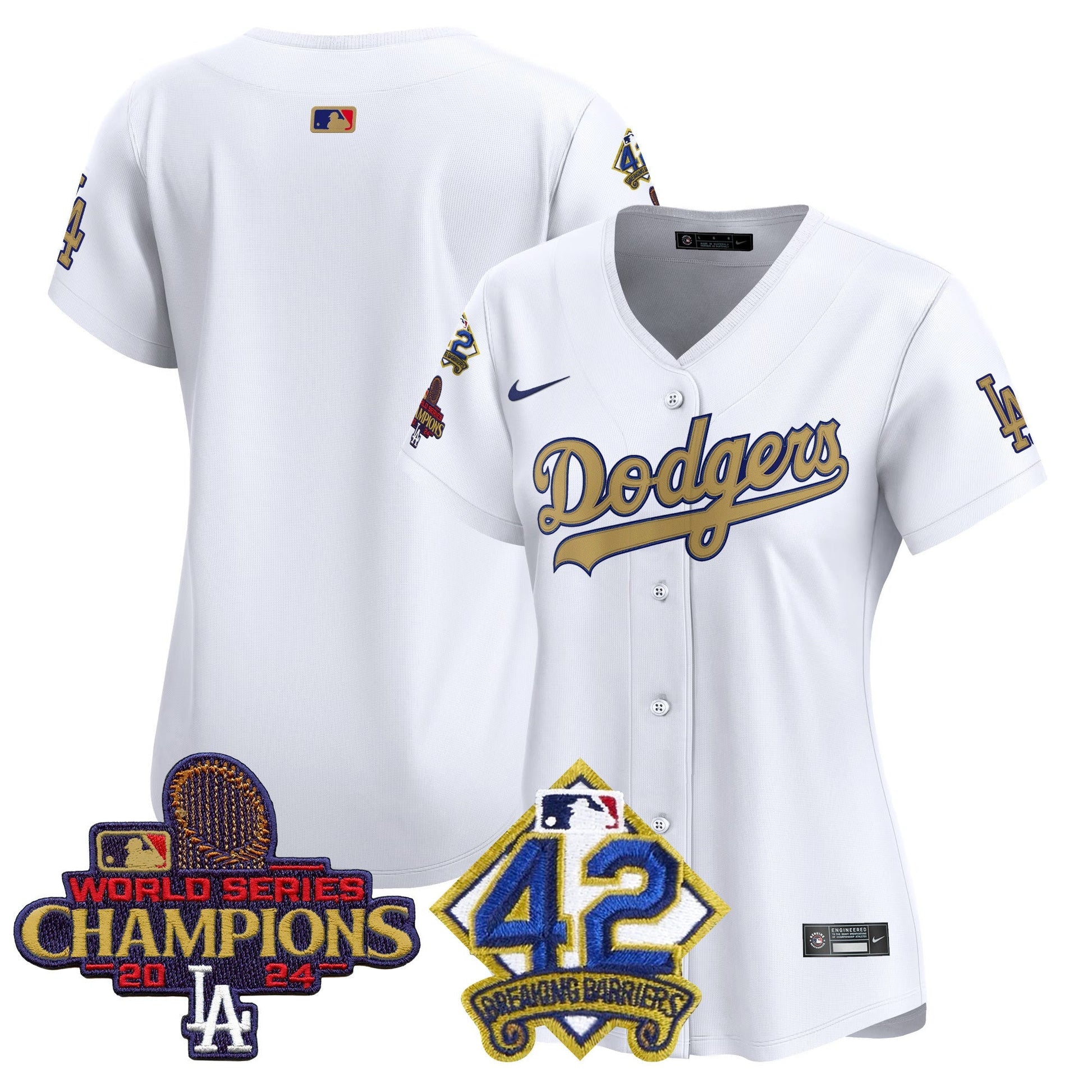 Women's Dodgers 2024 World Series Champions & Jackie Robinson Patch Vapor Premier Limited Jersey - All Stitched