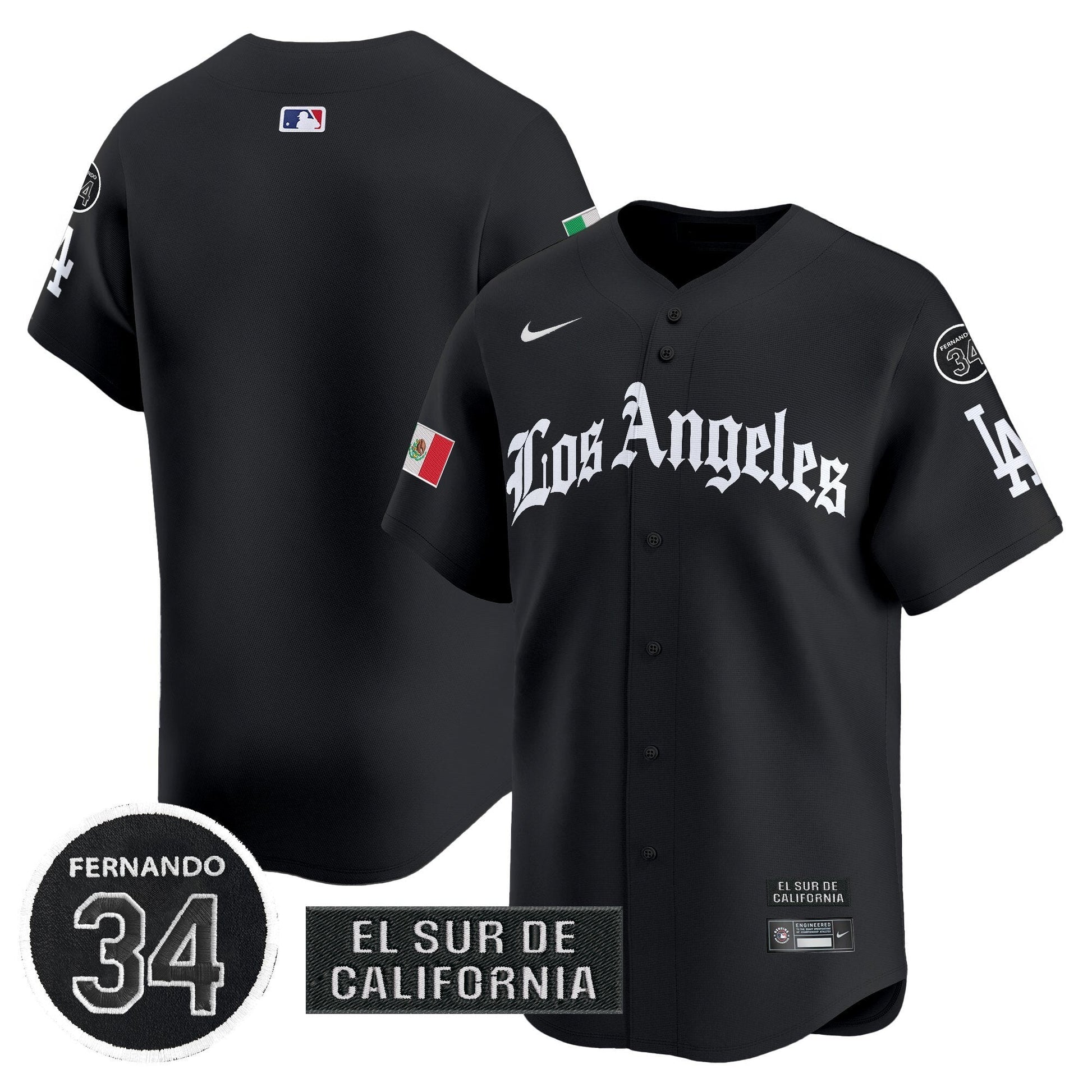 Men's Dodgers Mexico 2025 LA Gothic Style Patch Vapor Premier Limited Jersey - All Stitched