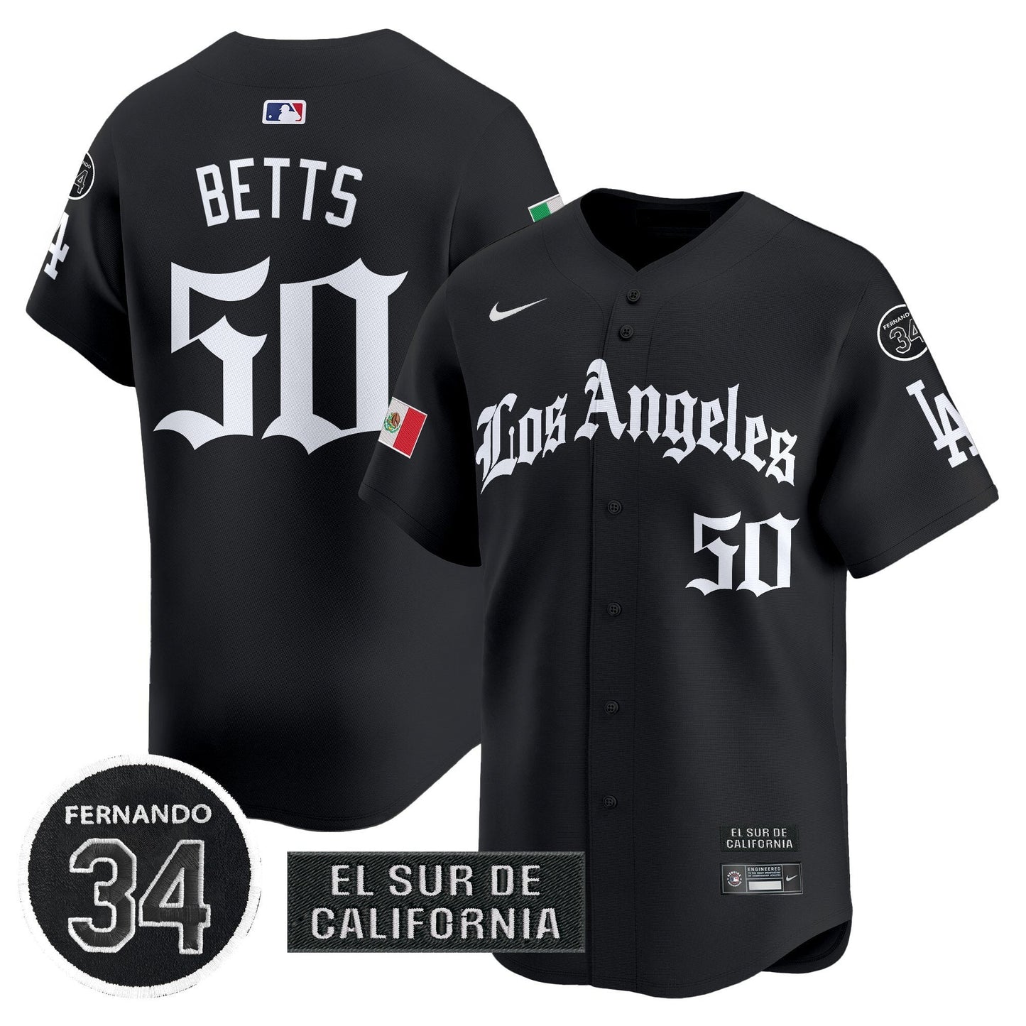 Men's Dodgers Mexico 2025 LA Gothic Style Patch Vapor Premier Limited Jersey - All Stitched
