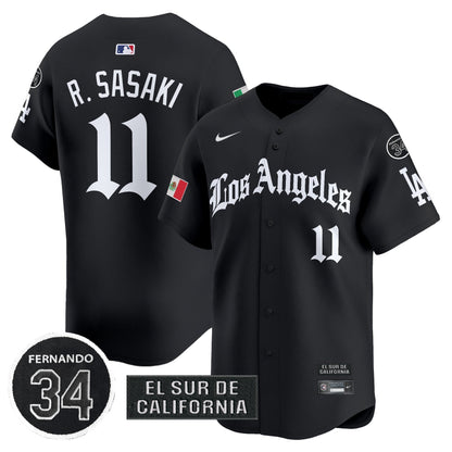 Men's Dodgers Mexico 2025 LA Gothic Style Patch Vapor Premier Limited Jersey - All Stitched