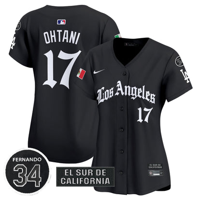 Women's Dodgers Mexico 2025 LA Gothic Style Patch Vapor Premier Limited Jersey - All Stitched
