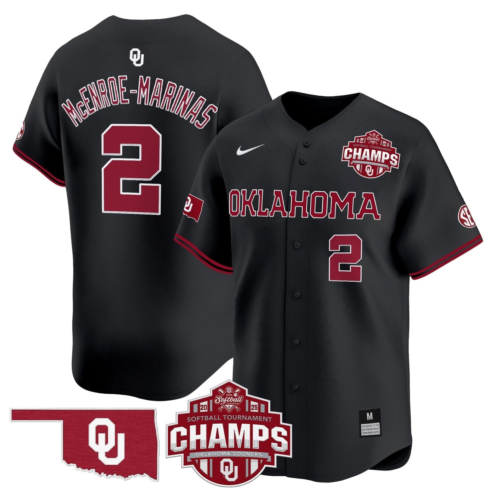 Men's Size - Oklahoma Sooners 2025 SEC Softball Conference Tournament Champions Patch Vapor Premier Limited Jersey - All Stitched