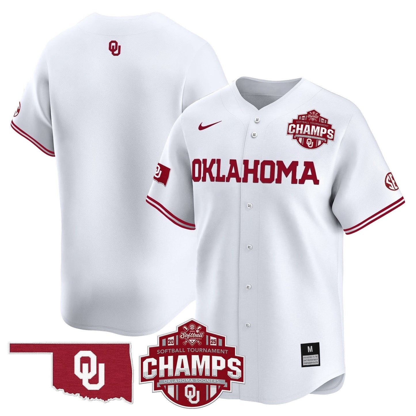 Men's Size - Oklahoma Sooners 2025 SEC Softball Conference Tournament Champions Patch Vapor Premier Limited Jersey - All Stitched