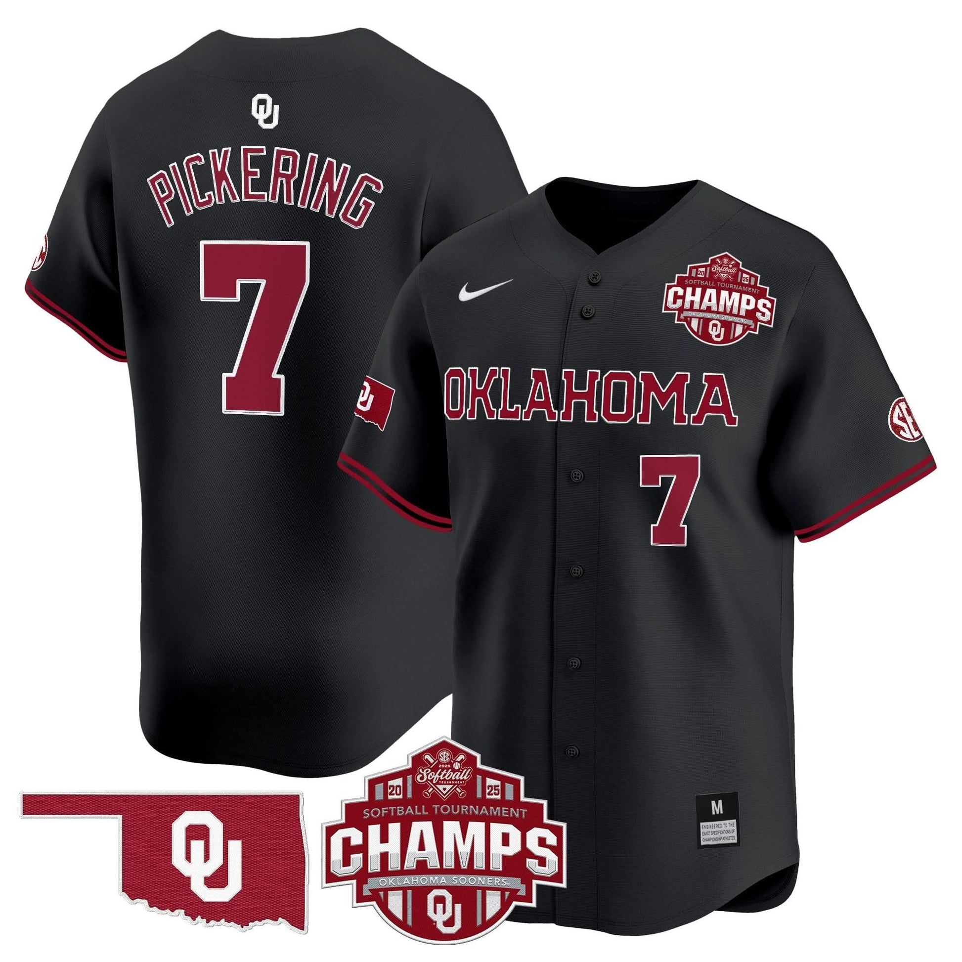 Men's Size - Oklahoma Sooners 2025 SEC Softball Conference Tournament Champions Patch Vapor Premier Limited Jersey - All Stitched