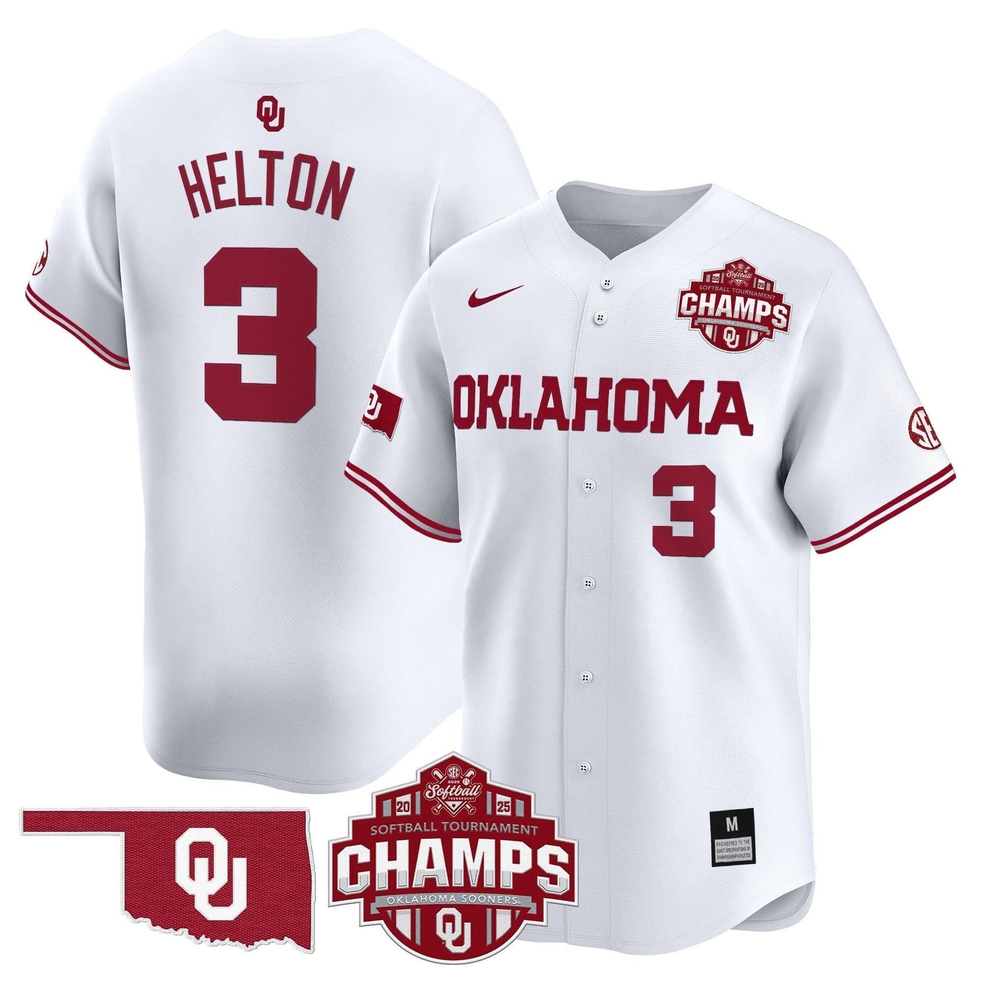 Men's Size - Oklahoma Sooners 2025 SEC Softball Conference Tournament Champions Patch Vapor Premier Limited Jersey - All Stitched