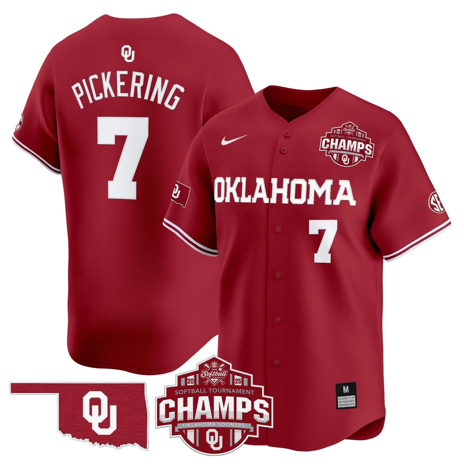 Men's Size - Oklahoma Sooners 2025 SEC Softball Conference Tournament Champions Patch Vapor Premier Limited Jersey - All Stitched