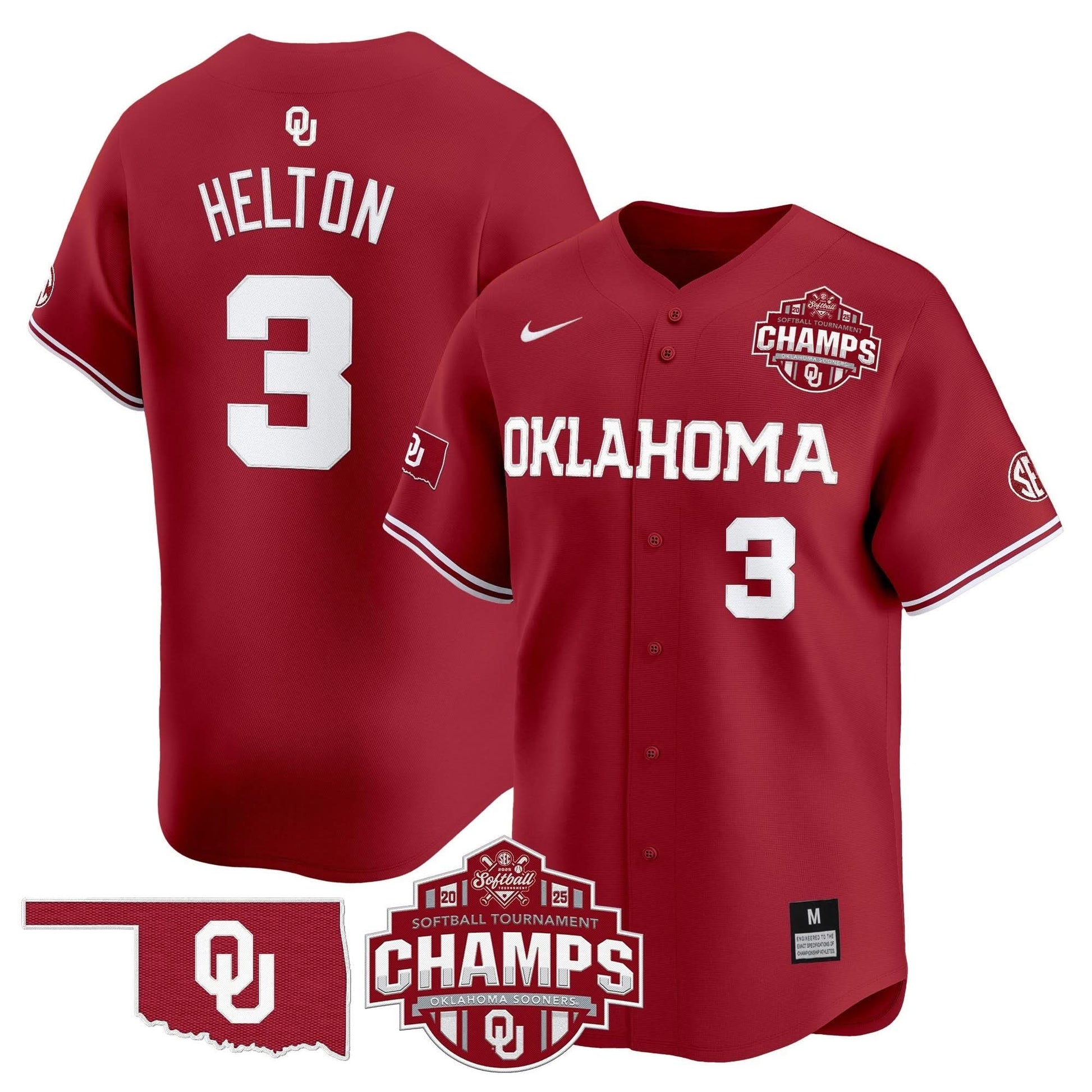 Men's Size - Oklahoma Sooners 2025 SEC Softball Conference Tournament Champions Patch Vapor Premier Limited Jersey - All Stitched