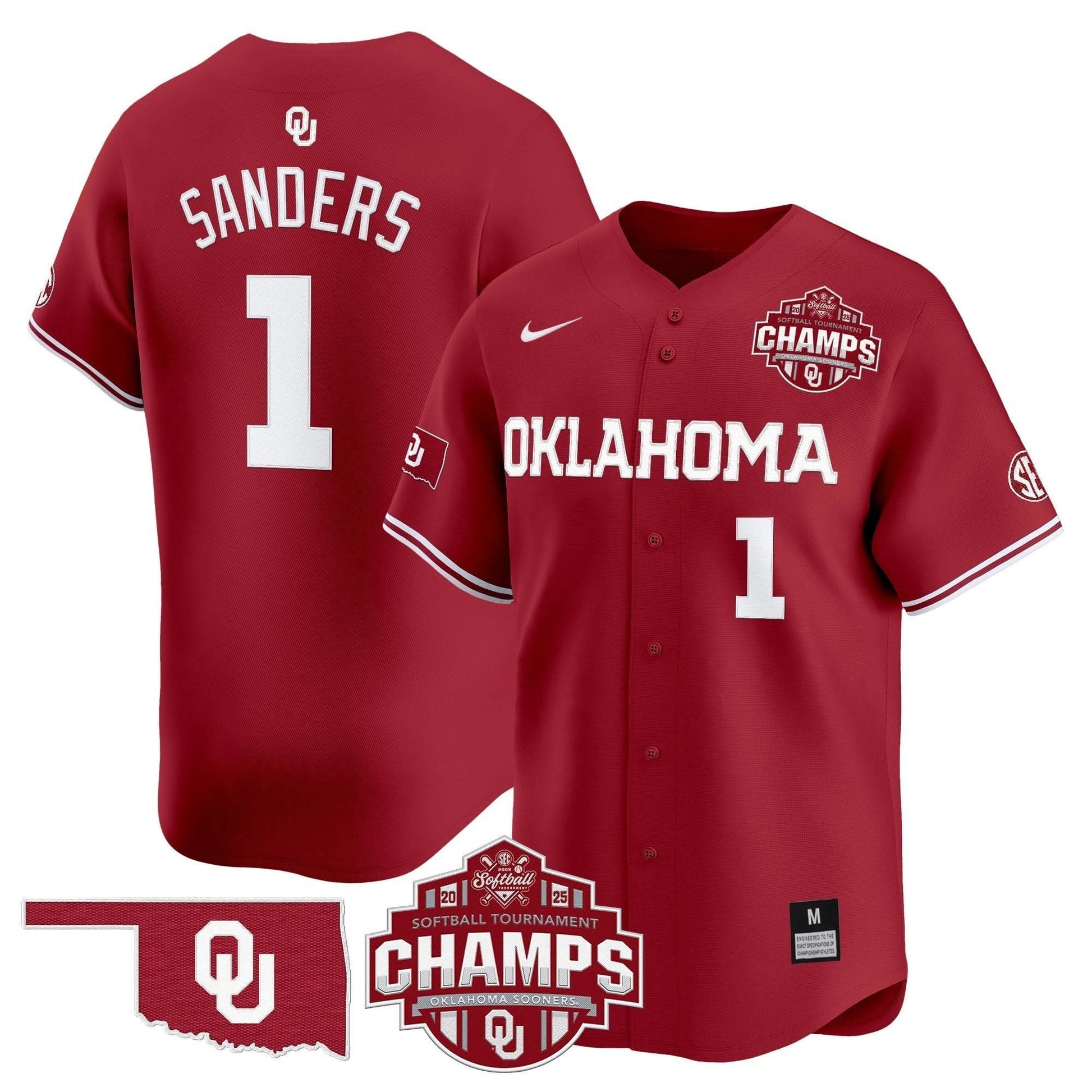 Men's Size - Oklahoma Sooners 2025 SEC Softball Conference Tournament Champions Patch Vapor Premier Limited Jersey - All Stitched