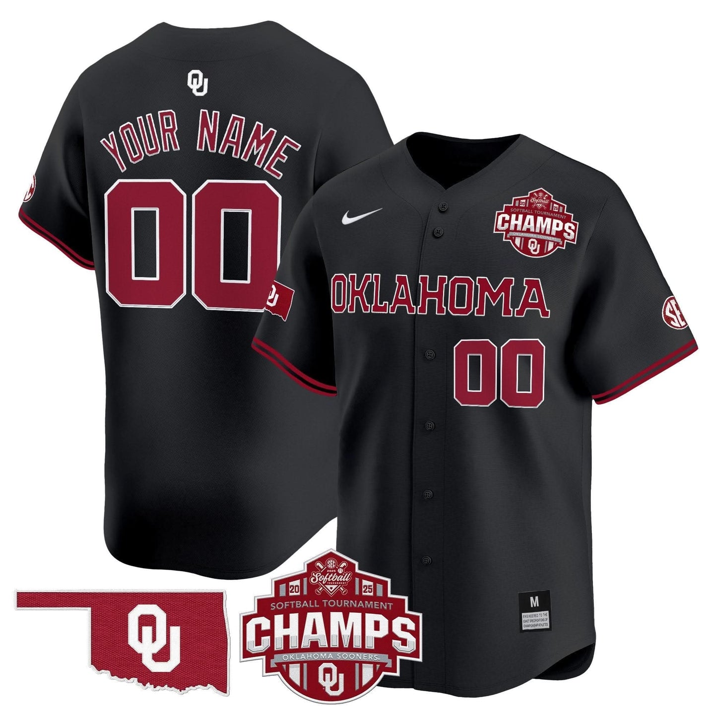 Oklahoma Sooners 2025 SEC Softball Conference Tournament Champions Patch Vapor Premier Limited Custom Jersey - All Stitched