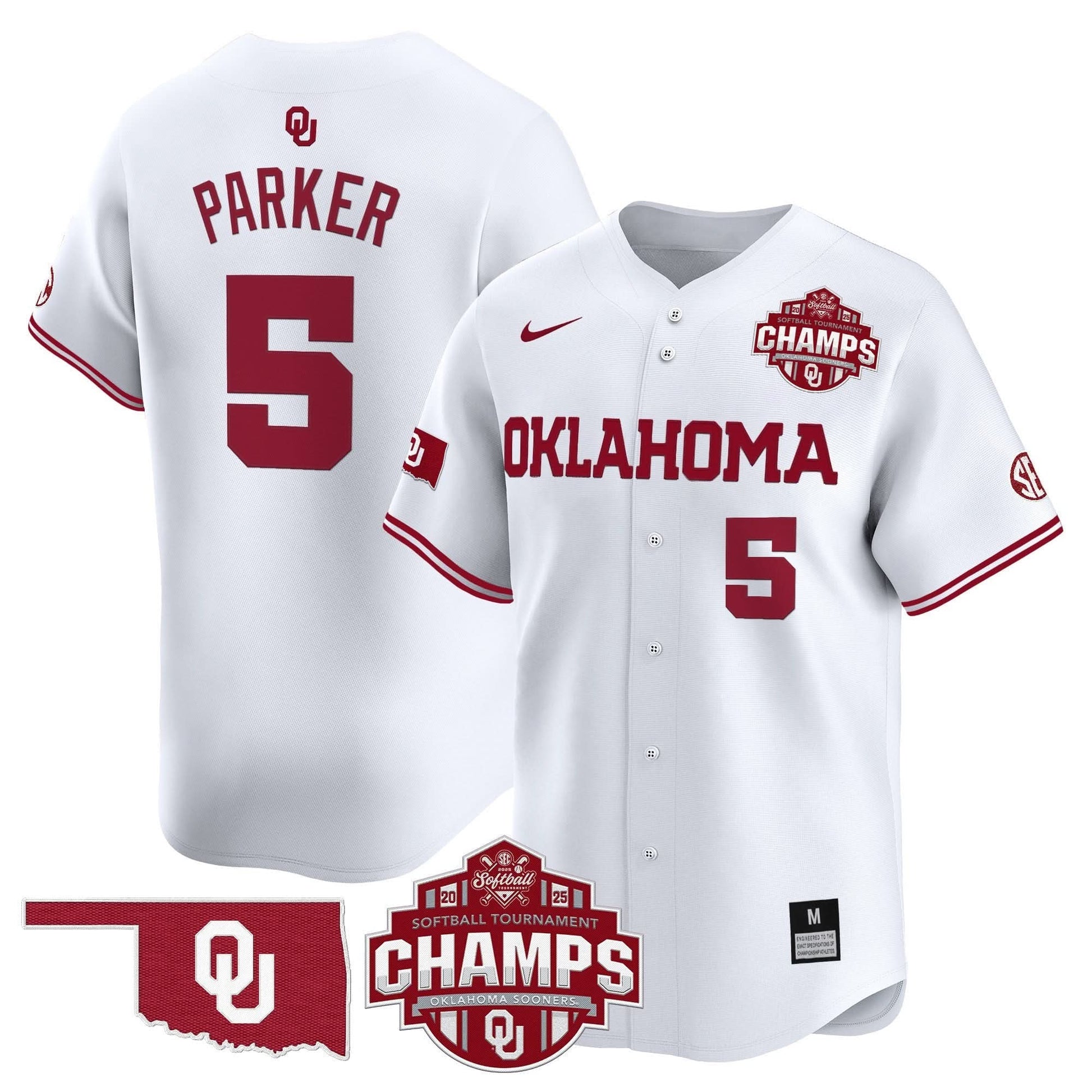 Men's Size - Oklahoma Sooners 2025 SEC Softball Conference Tournament Champions Patch Vapor Premier Limited Jersey - All Stitched