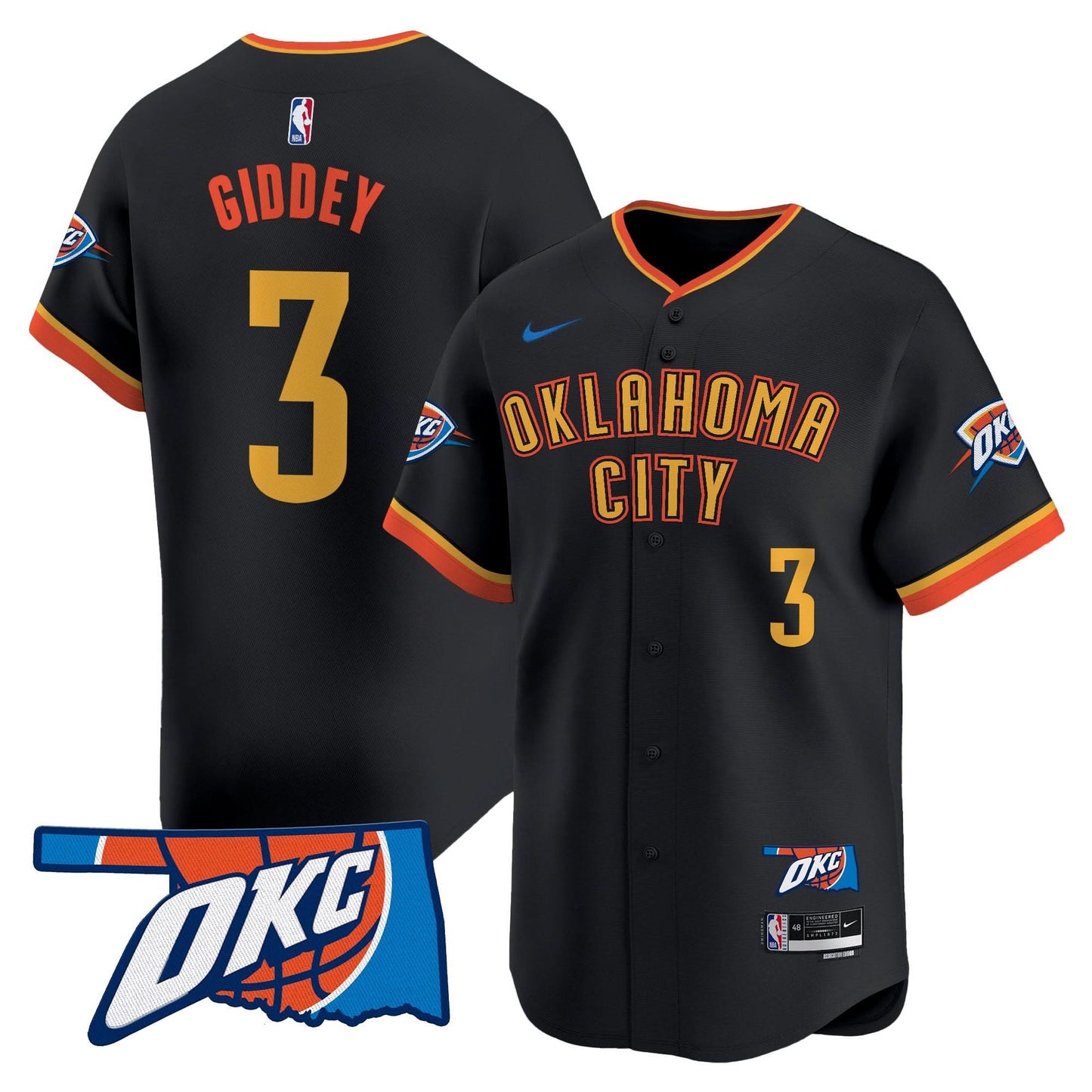 Men's Oklahoma City Thunder Vapor Baseball Jersey - All Stitched