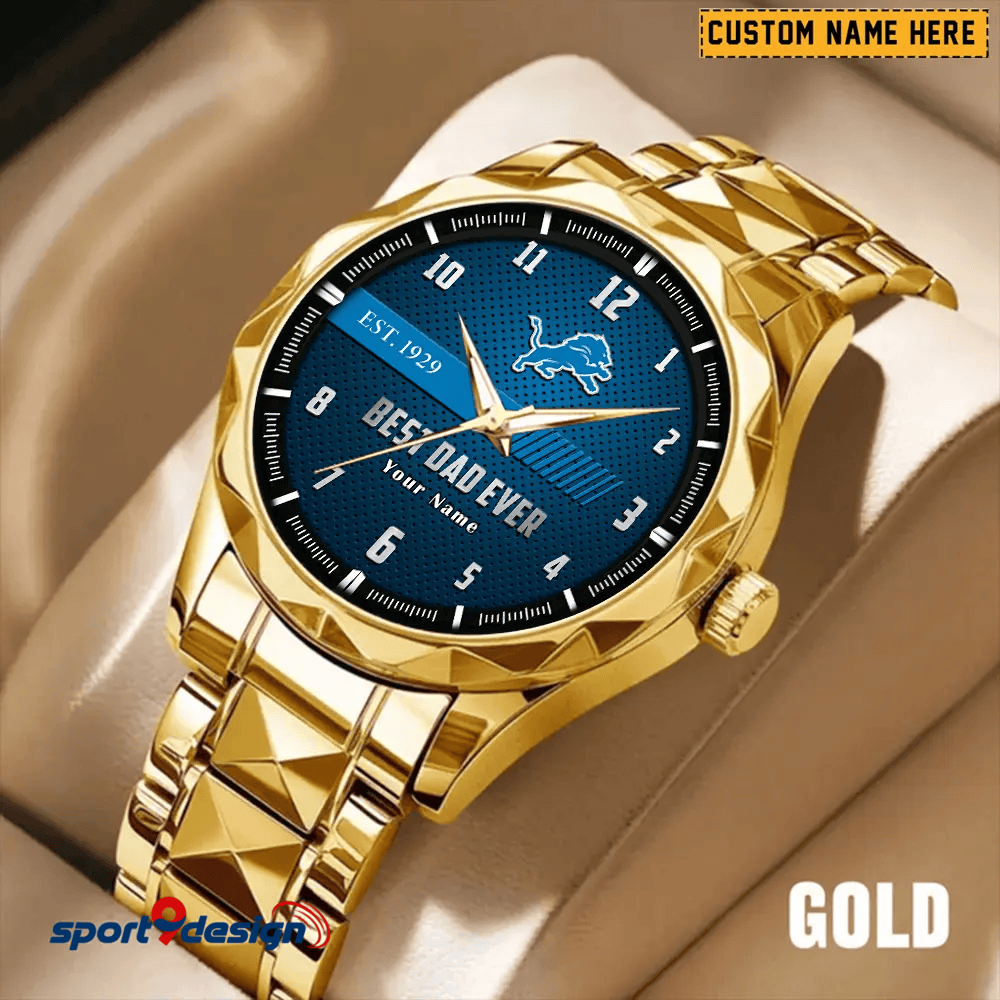 Detroit Lions Best Dad Ever Luxury Diamond Men Watch Father's Day Gift