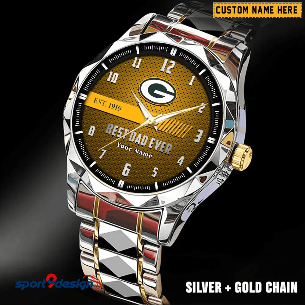 Green Bay Packers Best Dad Ever Luxury Diamond Men Watch Father's Day Gift